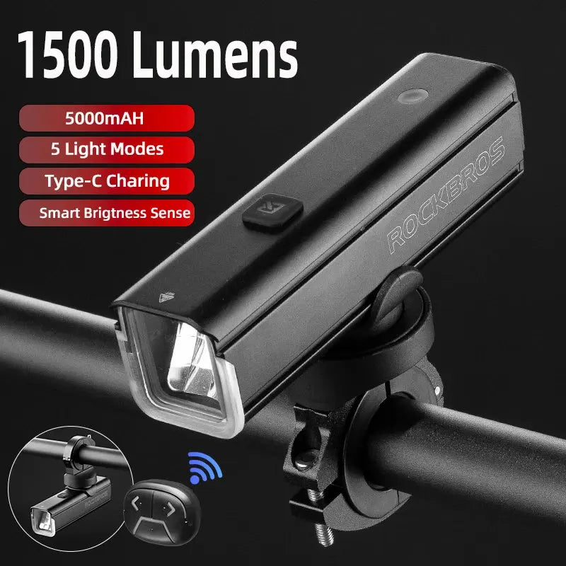 Bike Front Light 1500LM, 5000mAh Rechargeable LED Headlamp with Smart Sensor-1